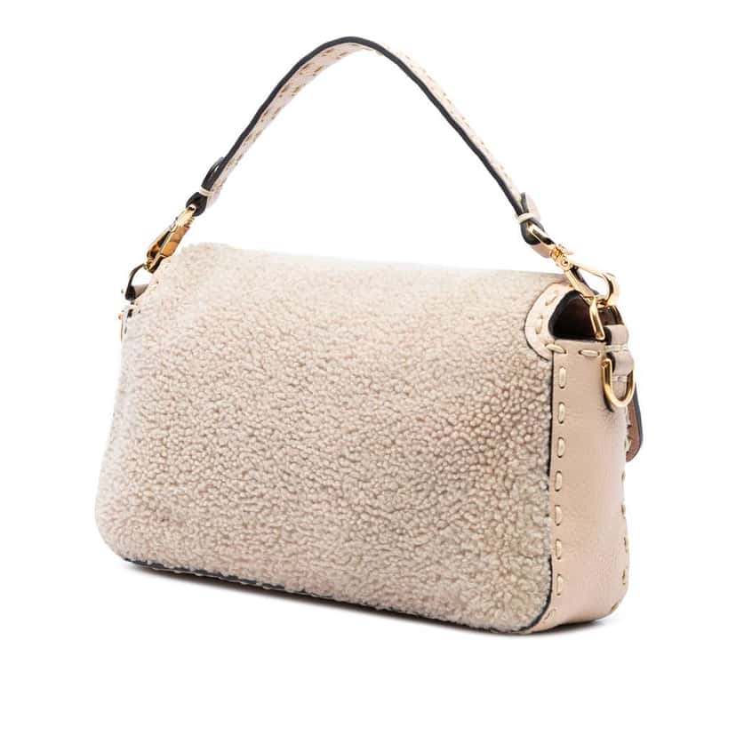 Fendi Medium Shearling Selleria Baguette Satchel Brown Good condition - Back View