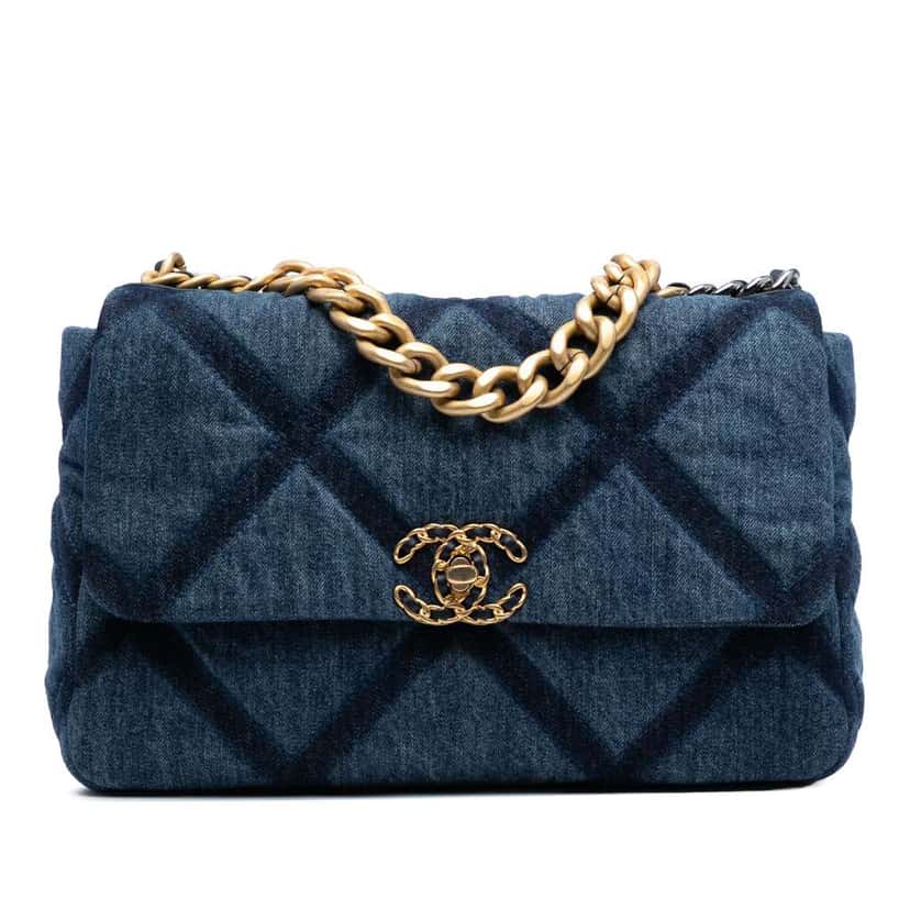 Chanel Large Denim 19 Flap Blue Denim Good condition - Front View