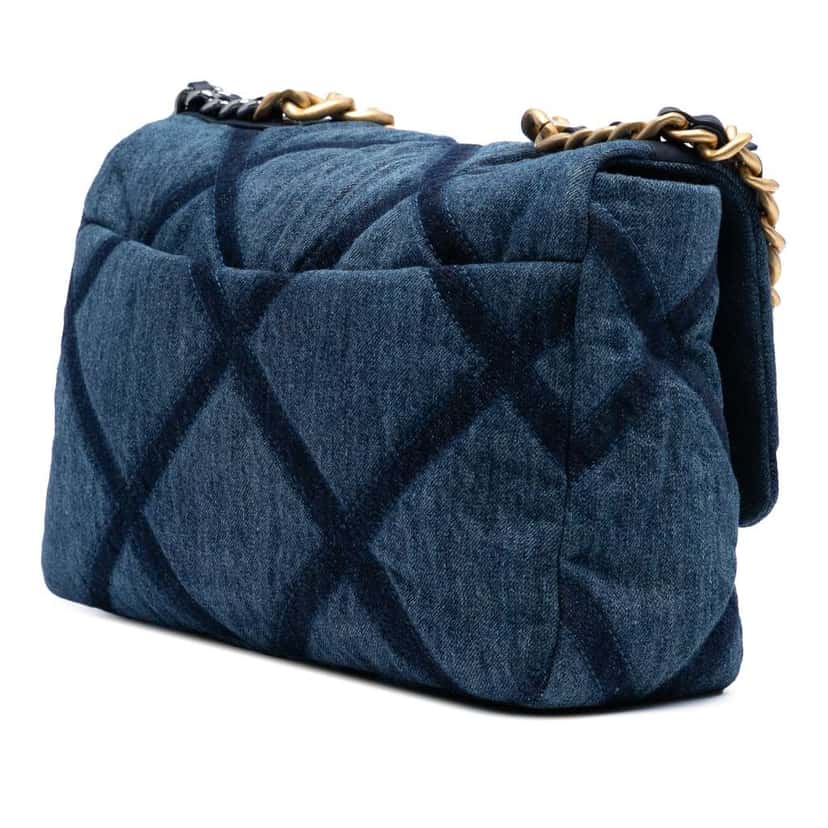 Chanel Large Denim 19 Flap Blue Denim Good condition - Back View