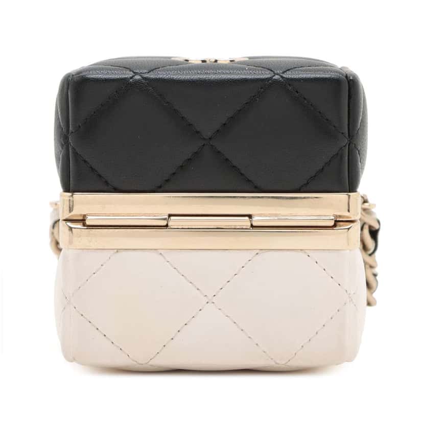 Chanel Bicolor Quilted Lambskin Cube Clutch with Chain White Leather Good condition - Back View