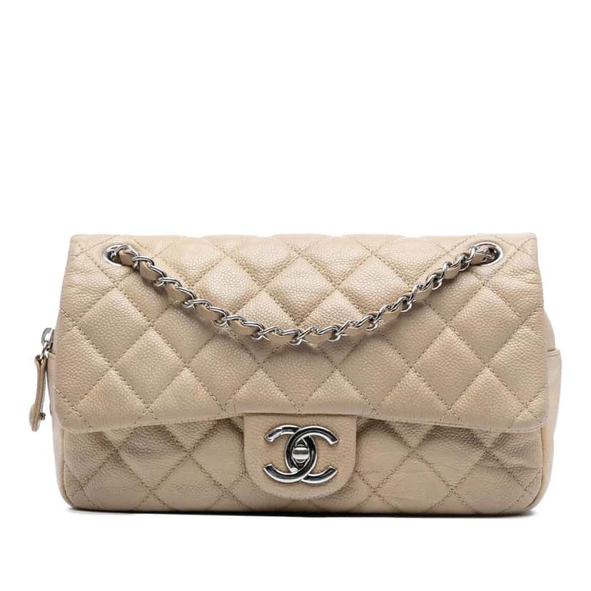 Chanel Medium Quilted Caviar Easy Flap Brown Leather Good condition - Front View