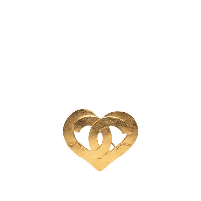 Chanel Gold Plated CC Heart Brooch Gold Metal Good condition - Front View