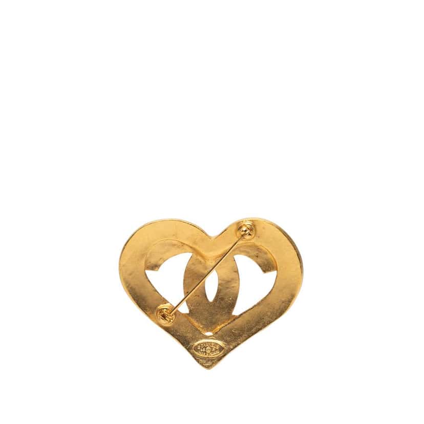Chanel Gold Plated CC Heart Brooch Gold Metal Good condition - Back View