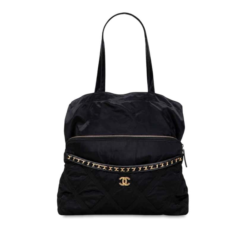 Chanel Nylon Grosgrain Lifestyle Foldable Tote Black Good condition - Front View