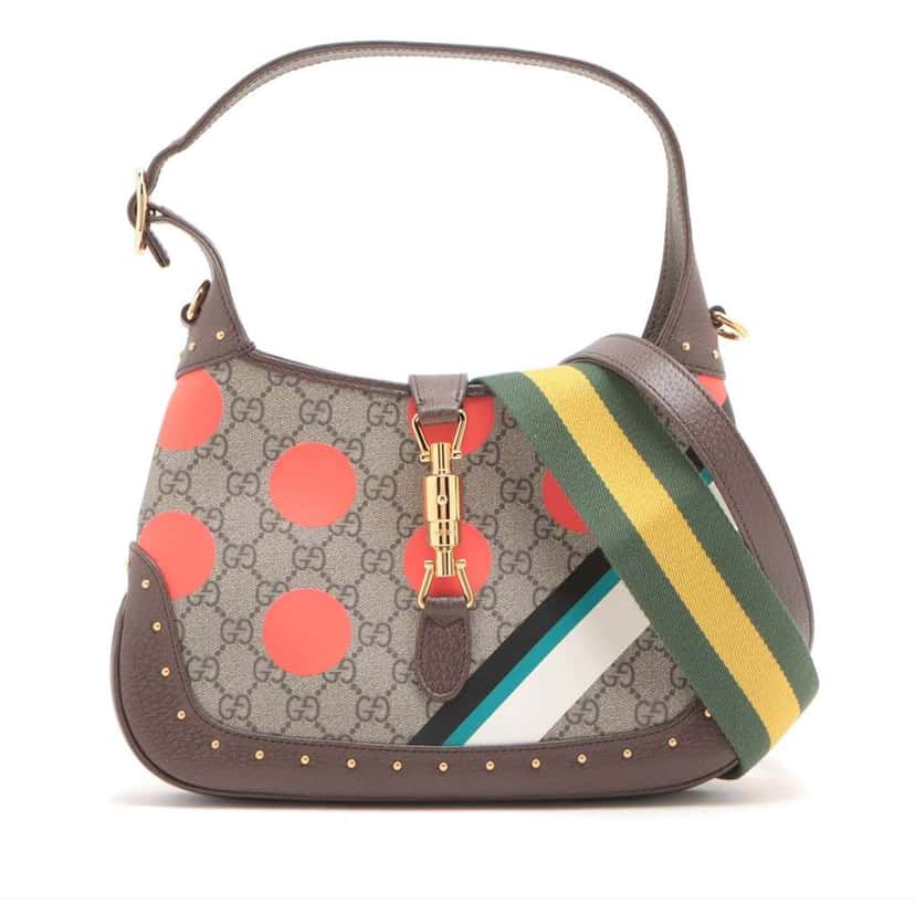 Gucci Small GG Supreme Polka Dot Jackie 1961 Satchel Brown Canvas Good condition - Front View