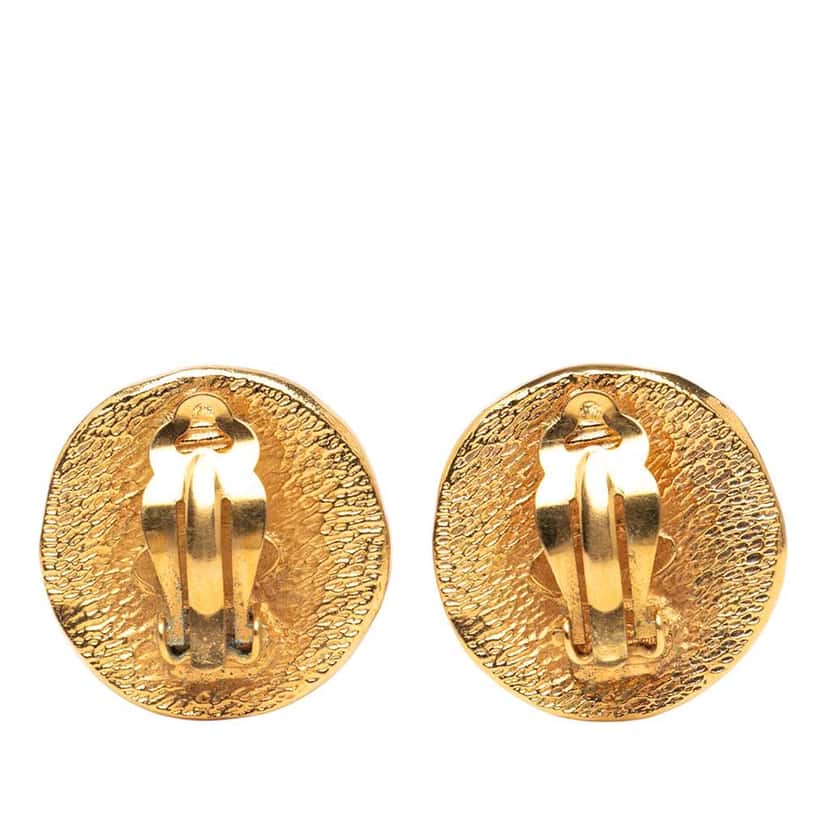 Chanel Gold Plated Rue Cambon Round Clip on Earrings Gold Metal Good condition - Back View