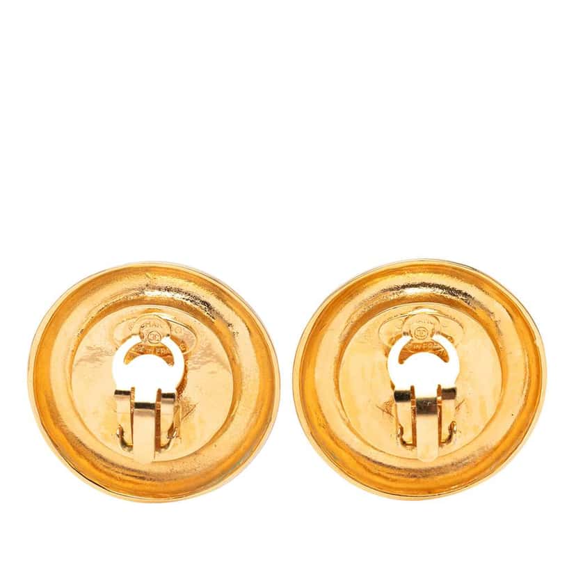 Chanel Gold Plated Faux Pearl Round Clip on Earrings Gold Metal Good condition - Back View