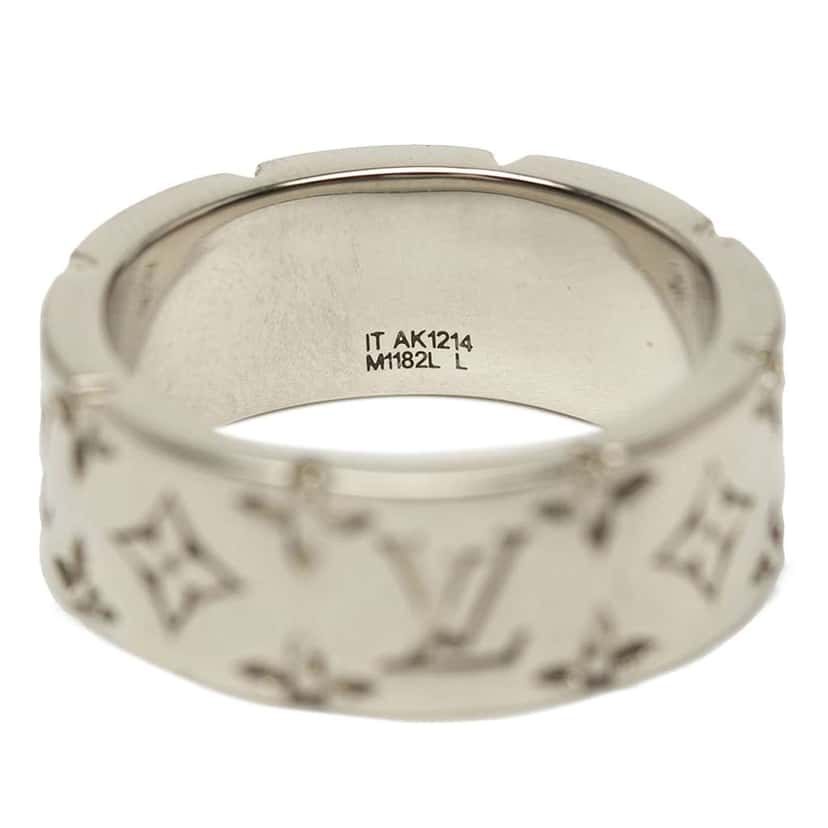 Louis Vuitton Silver Plated Monogram Mosaic Ring L Silver Metal Good condition - Inside View