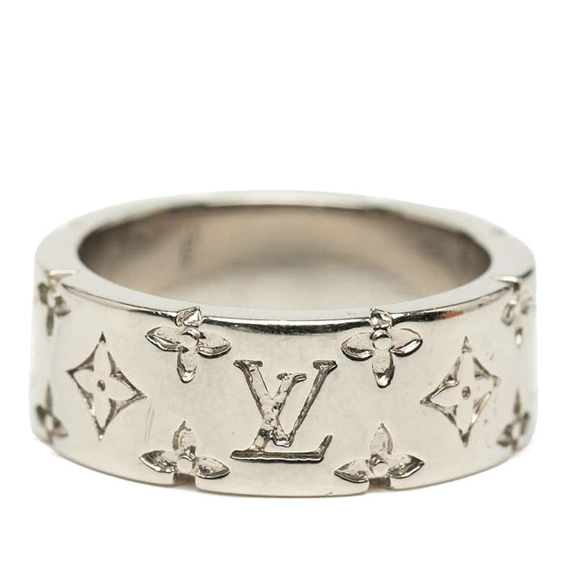 Louis Vuitton Silver Plated Monogram Mosaic Ring L Silver Metal Good condition - Model View