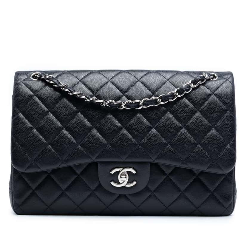 Chanel Jumbo Classic Caviar Double Flap Blue Leather Good condition - Front View