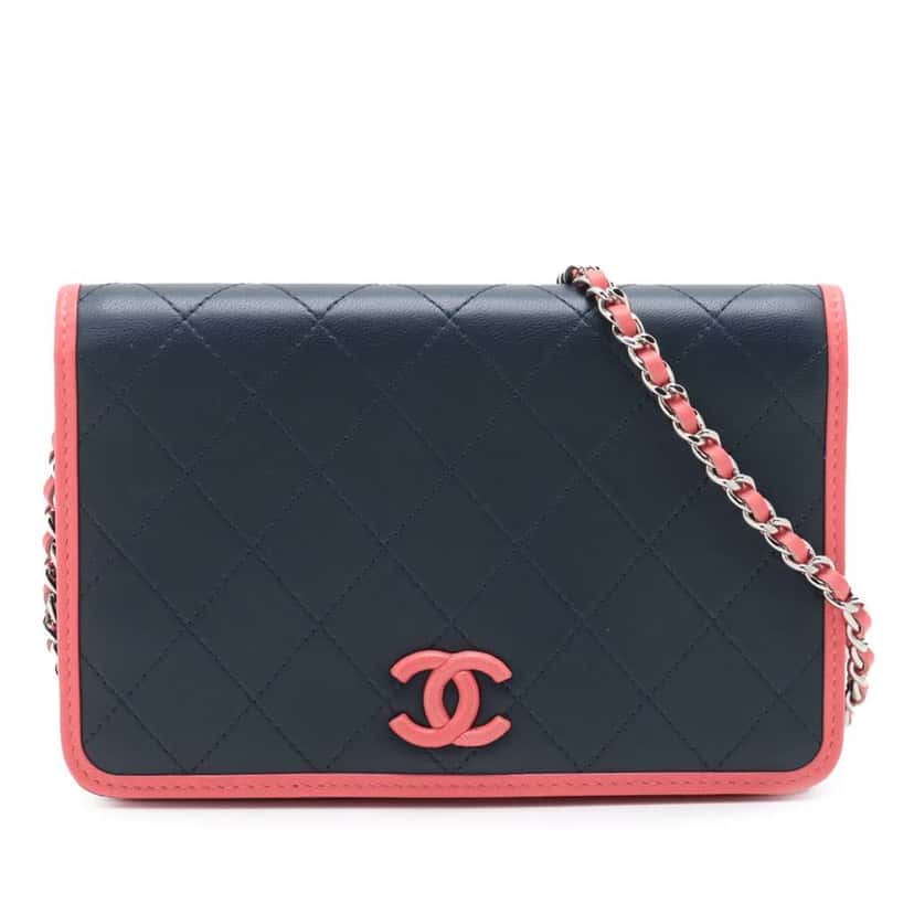 Chanel Quilted Lambskin Color Pop Wallet on Chain Blue Leather Good condition - Front View