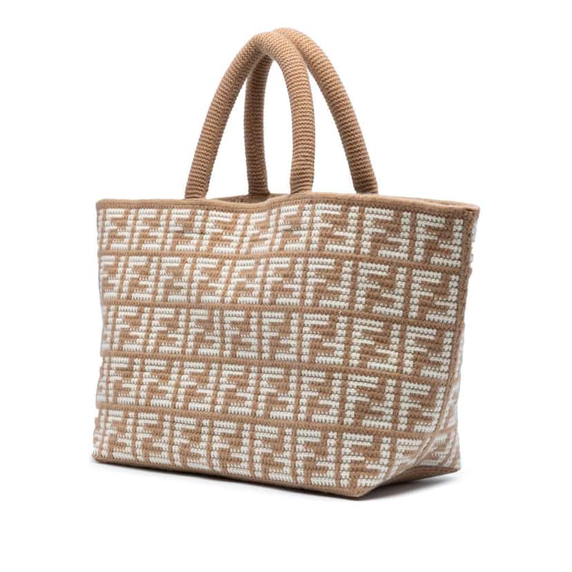 Fendi Large Zucca Cashmere Shopper Tote Brown Wool Good condition - Back View