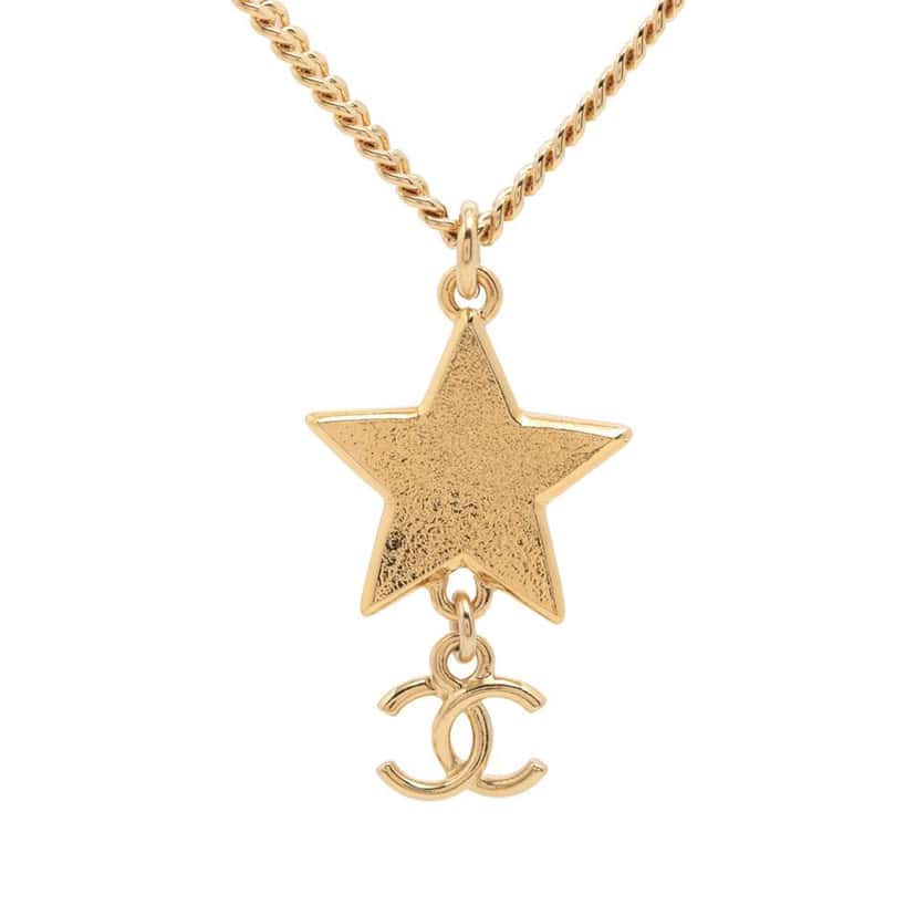 Chanel Gold Plated Glitter Enamel CC Star Pendant Necklace Gold Metal Good condition - Back View