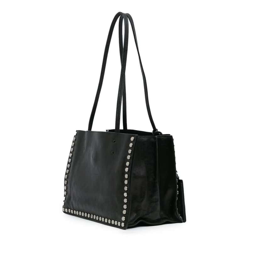 Prada Glace Calf Studded Etiquette Tote Black Leather Good condition - Back View