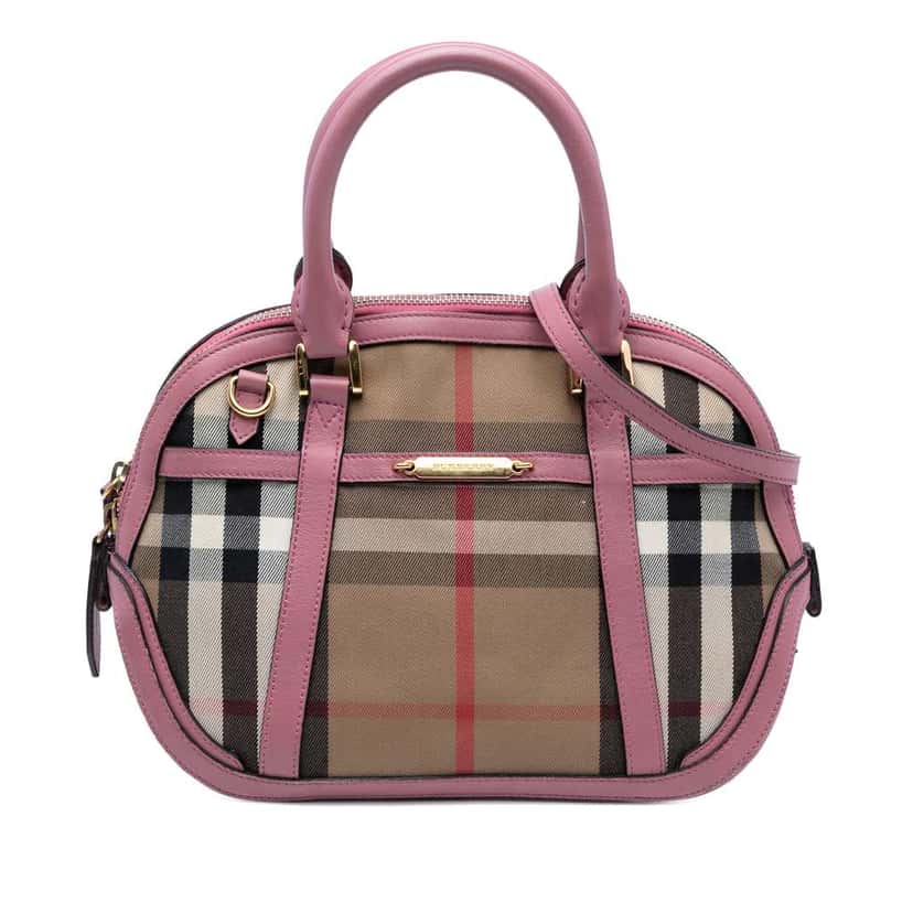 Burberry Small Leather Trimmed House Check Canvas Bridle Orchard Satchel Brown Canvas Good condition - Front View