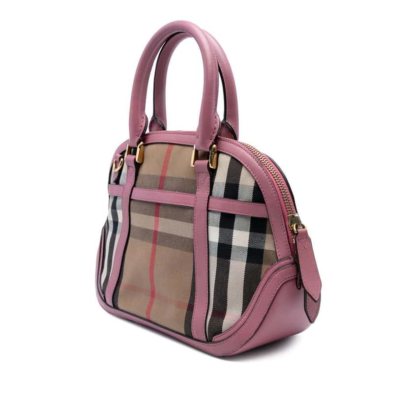 Burberry Small Leather Trimmed House Check Canvas Bridle Orchard Satchel Brown Canvas Good condition - Back View