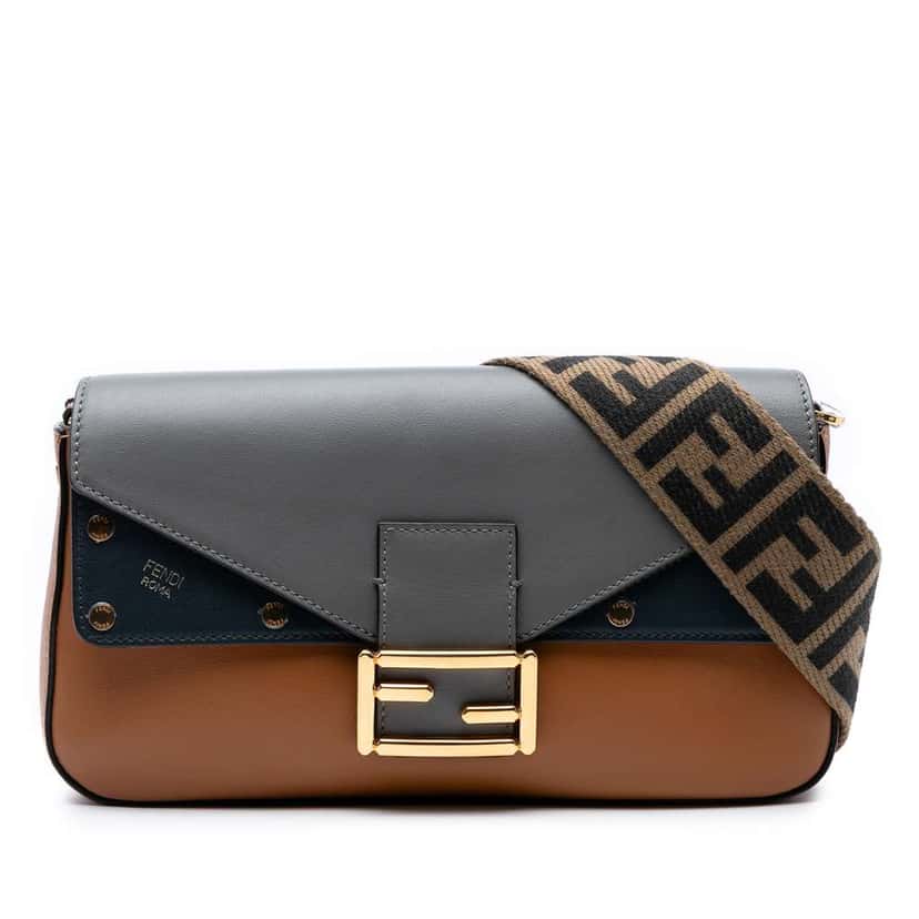 Fendi Vitello Grace FF 1974 Baguette Crossbody Brown Leather Good condition - Front View