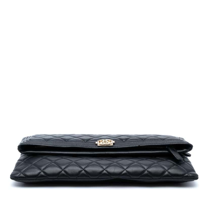 Chanel Quilted Lambskin Boy Foldover Clutch Black Leather Good condition - Inside View