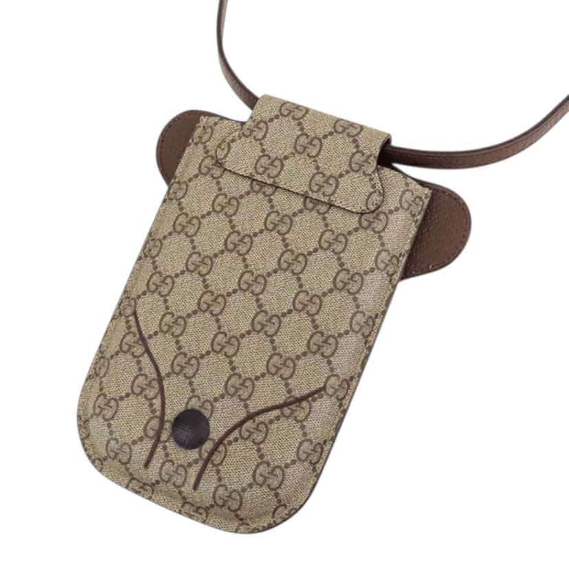 Gucci GG Supreme Teddy Phone Holder Brown Canvas Good condition - Back View