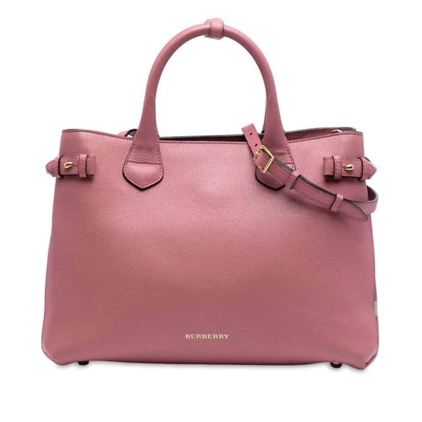 Burberry Medium Leather and House Check Banner Satchel Pink Leather Good condition - Front View