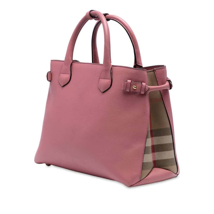 Burberry Medium Leather and House Check Banner Satchel Pink Leather Good condition - Back View