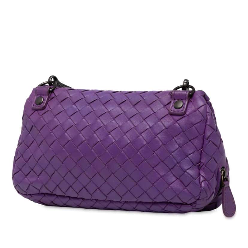 Bottega Veneta Mini Nappa Intrecciato Expandable Chain Flap Crossbody Purple Leather Good condition - Back View