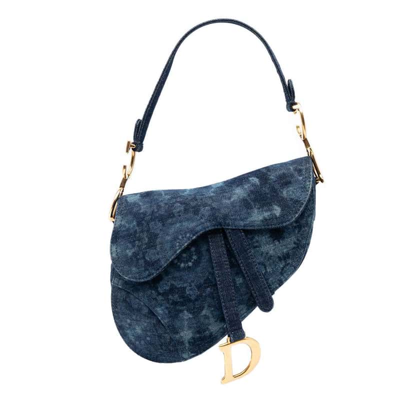 Dior Denim Tie Dye Saddle Bag Blue Denim Good condition - Front View