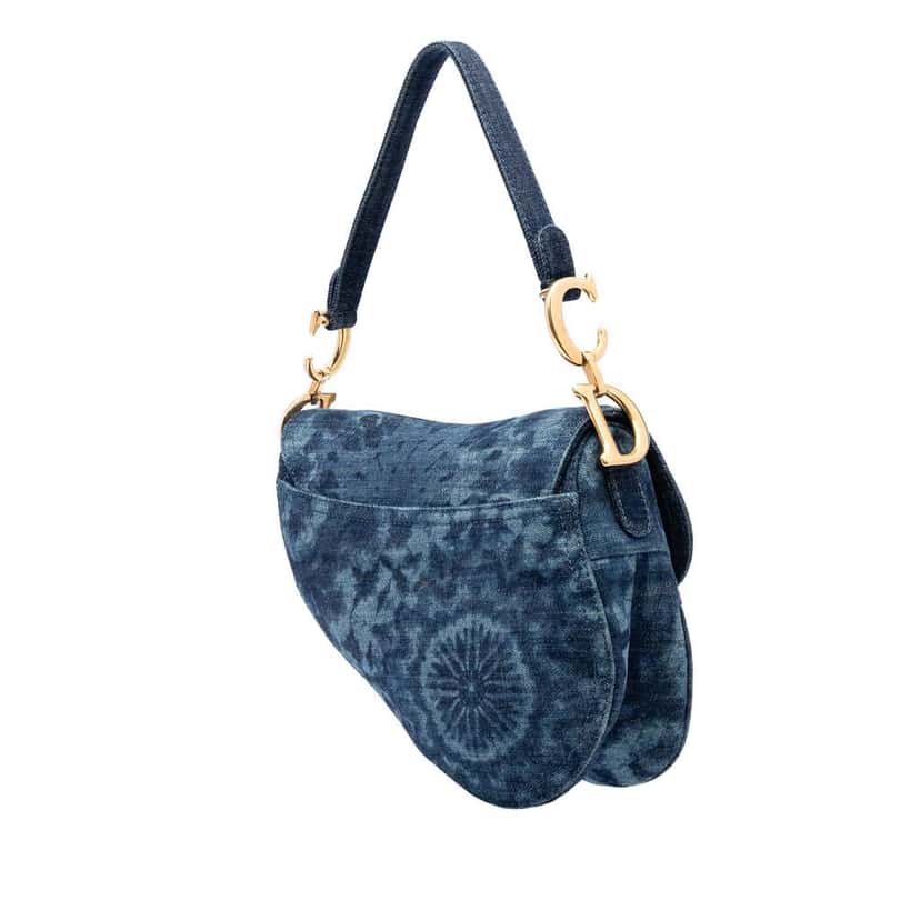 Dior Denim Tie Dye Saddle Bag Blue Denim Good condition - Back View
