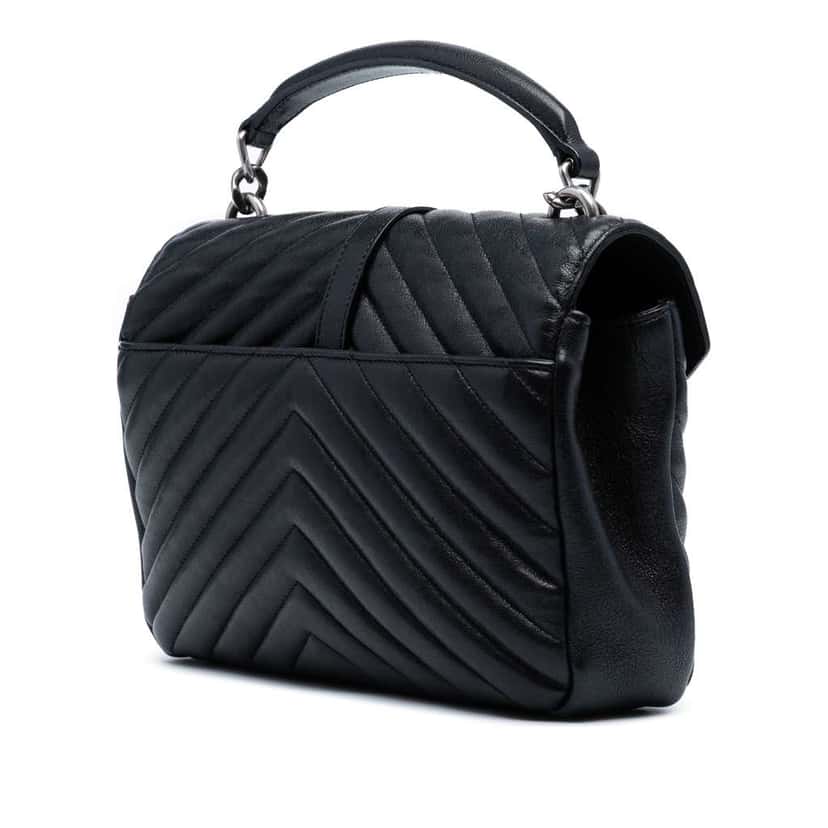 Saint Laurent Medium Chevron Sheepskin Monogram College Satchel Black Leather Good condition - Back View