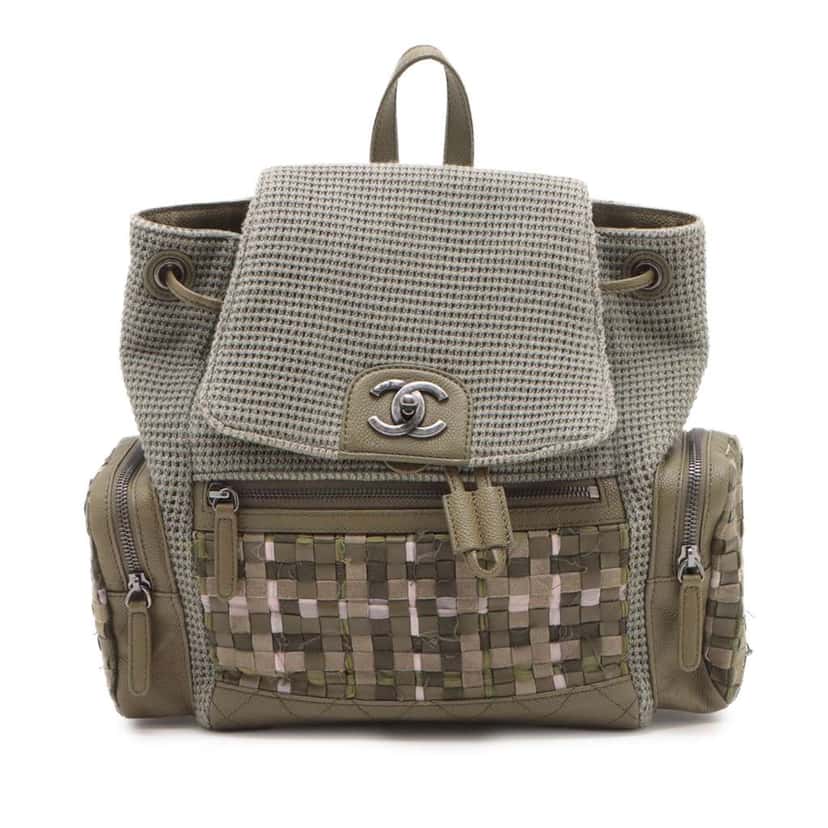 Chanel Paris Cuba Tweed Canvas Pocket Backpack Brown Tweed Good condition - Front View