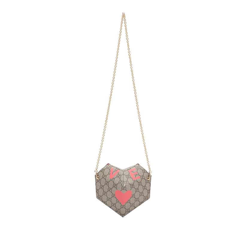 Gucci GG Supreme Heart Love on Chain Brown Canvas Good condition - Front View