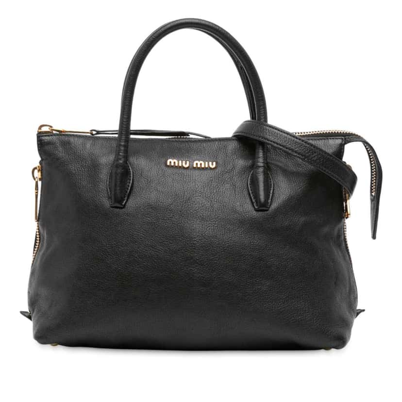 Miu Miu Goatskin Madras Zip Satchel Black Leather Good condition - Front View