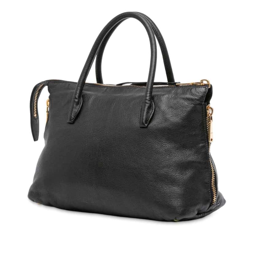 Miu Miu Goatskin Madras Zip Satchel Black Leather Good condition - Back View