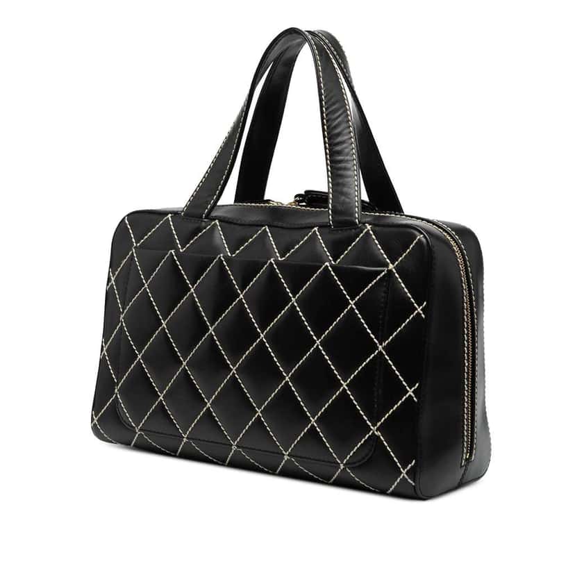 Chanel CC Lambskin Wild Stitch Handbag Black Leather Good condition - Back View