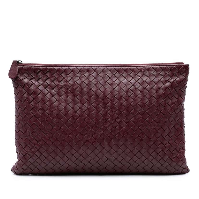 Bottega Veneta Nappa Intrecciato Clutch Red Leather Good condition - Front View