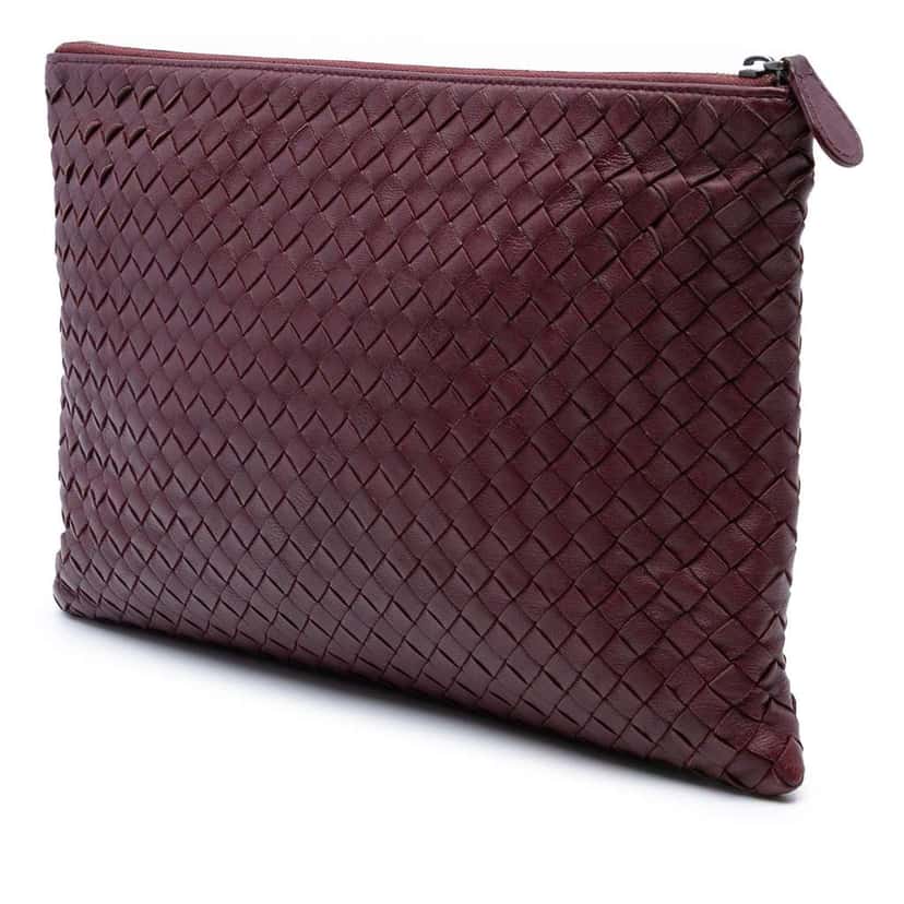 Bottega Veneta Nappa Intrecciato Clutch Red Leather Good condition - Back View