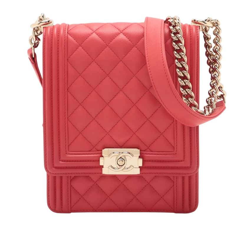Chanel Quilted Lambskin North South Boy Flap Red Leather Good condition - Front View