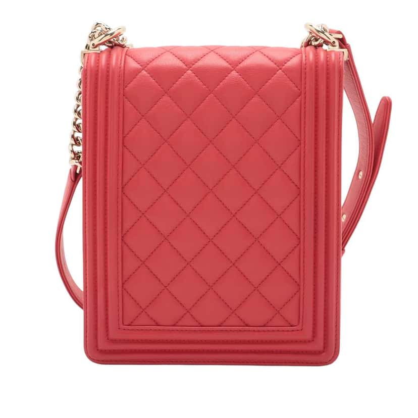 Chanel Quilted Lambskin North South Boy Flap Red Leather Good condition - Back View