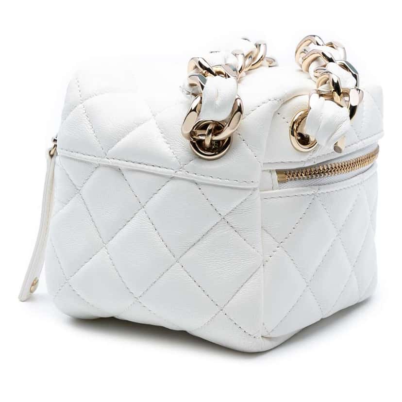 Chanel Quilted Lambskin Cube Chain Wristlet Case White Leather Good condition - Back View