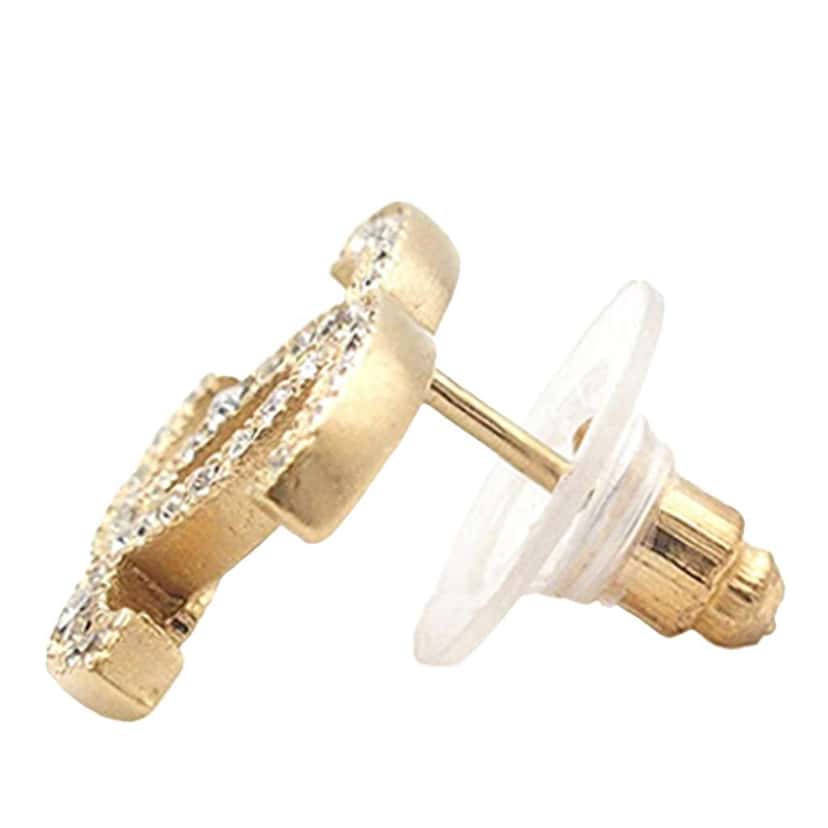 Chanel Gold Plated CC Rhinestones Push Back Earrings Gold Metal Good condition - Inside View