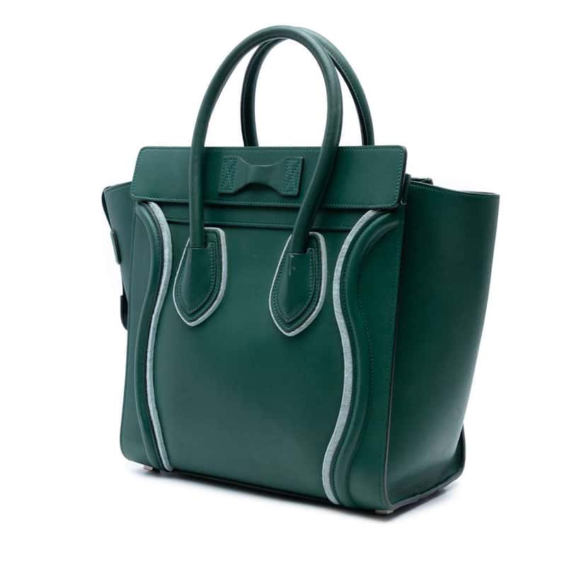 Celine Mini Bicolor Leather and Felt Trimmed Luggage Tote Green Leather Good condition - Back View