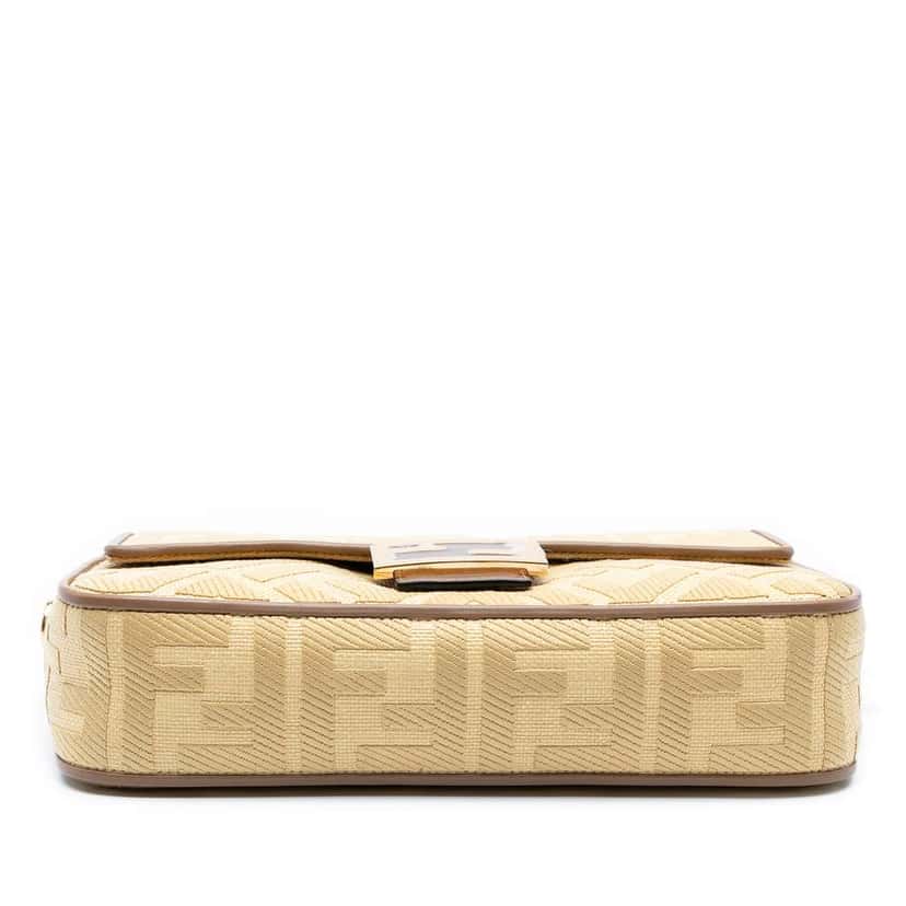 Fendi Medium Embroidered Canvas Baguette Satchel Brown Canvas Good condition - Inside View