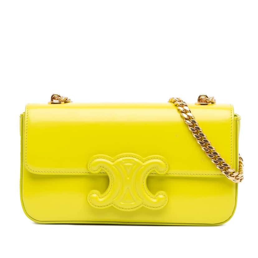 Celine Calfskin Cuir Triomphe Chain Shoulder Bag Yellow Leather Good condition - Front View