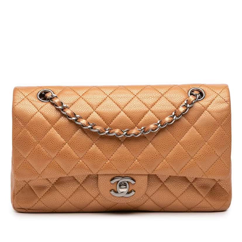 Chanel Medium Classic Metallic Caviar Double Flap Brown Leather Good condition - Front View