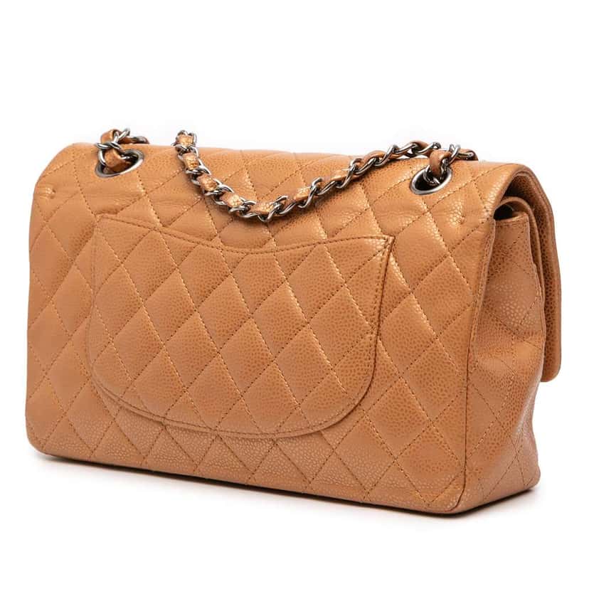 Chanel Medium Classic Metallic Caviar Double Flap Brown Leather Good condition - Back View