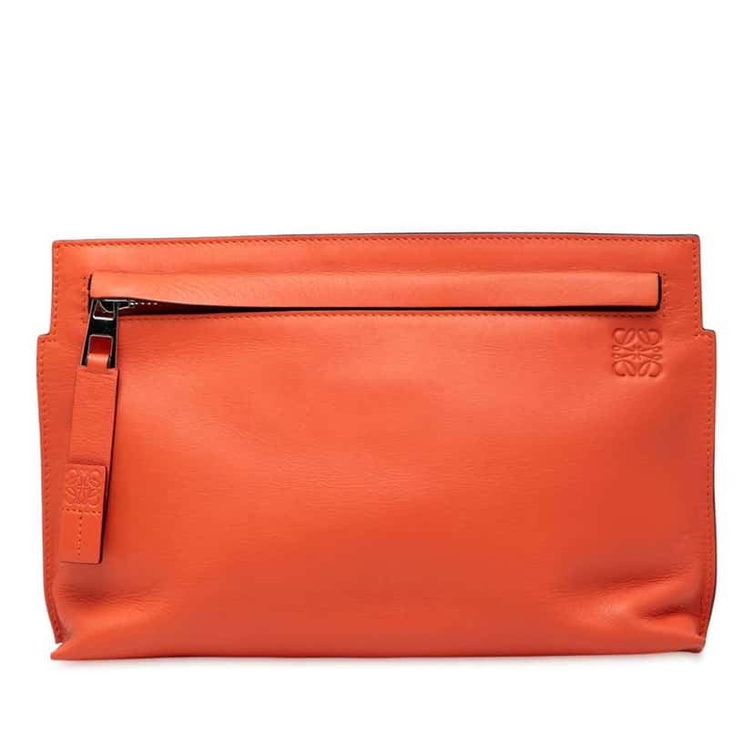 Loewe Mini Leather T Pouch Orange Leather Very good condition - Front View