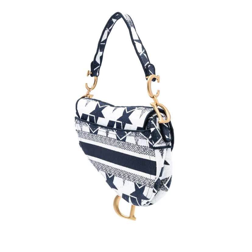 Dior Embroidered Canvas Stars Saddle Bag White Canvas Very good condition - Back View