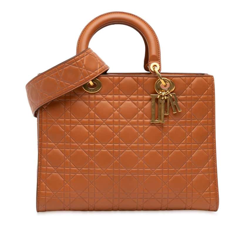 Dior Large Ultra Matte Calfskin Cannage Embossed Lady Dior Brown Leather Good condition - Front View