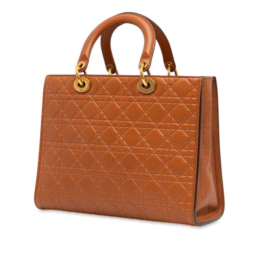 Dior Large Ultra Matte Calfskin Cannage Embossed Lady Dior Brown Leather Good condition - Back View
