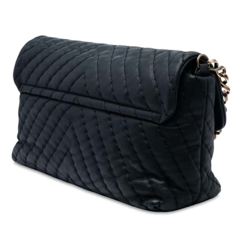 Chanel Large Chevron Iridescent Calfskin Surpique Flap Black Leather Good condition - Back View